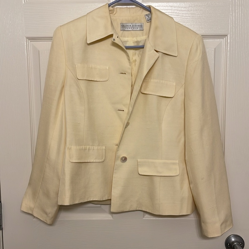 Vintage Silk Skirt Blazer Suit Set Valerie Stevens Pale Yellow - Picture 6 of 15